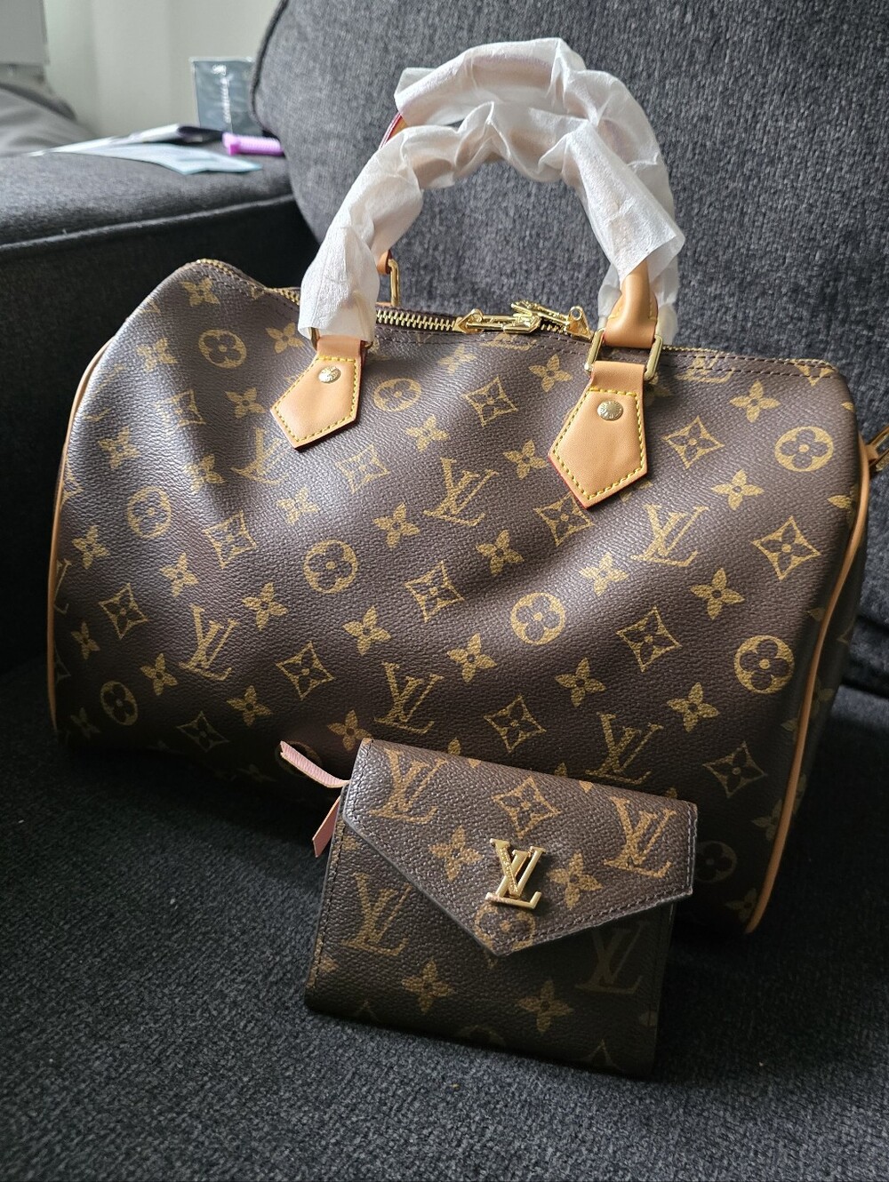 Classic Monogram Travel Satchel with Matching Wallet - Brown Combo